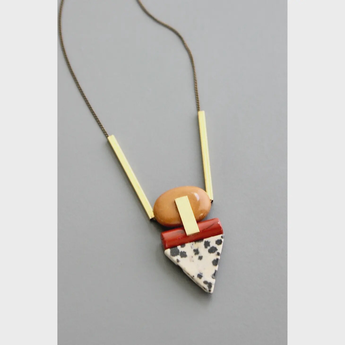 Geometric Mini Jasper and Dalmatian Pendant