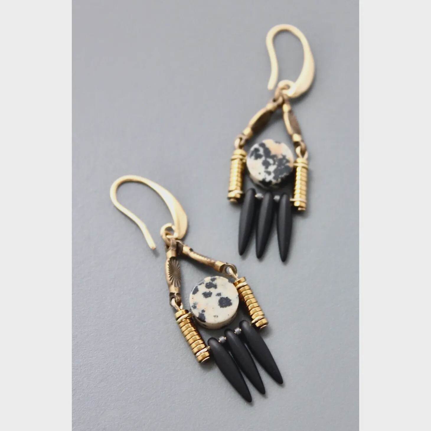 Dalmatian and Black Spike Earrings