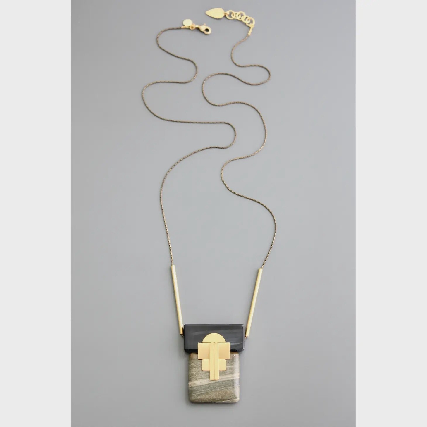 Geometric Agate and Jasper Pendant Necklace