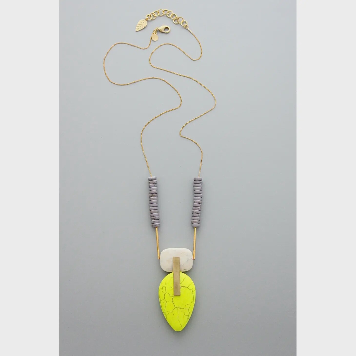 Magnesite Neon Yellow Pendant Geometric Necklace