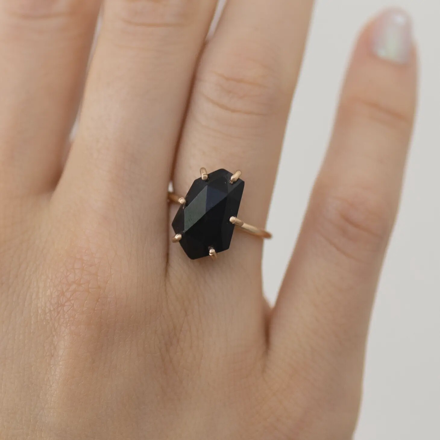 Rose Cut Onyx Ring in Gold Filled