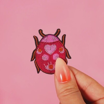 Ladybug Amour Brooch - Handmade Cranberry Embroidery