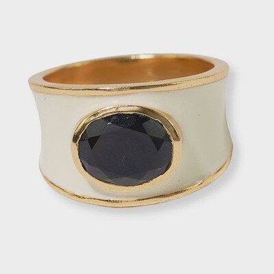 Hazel Oval Stone With Enamel Band Ring Ivory/Black