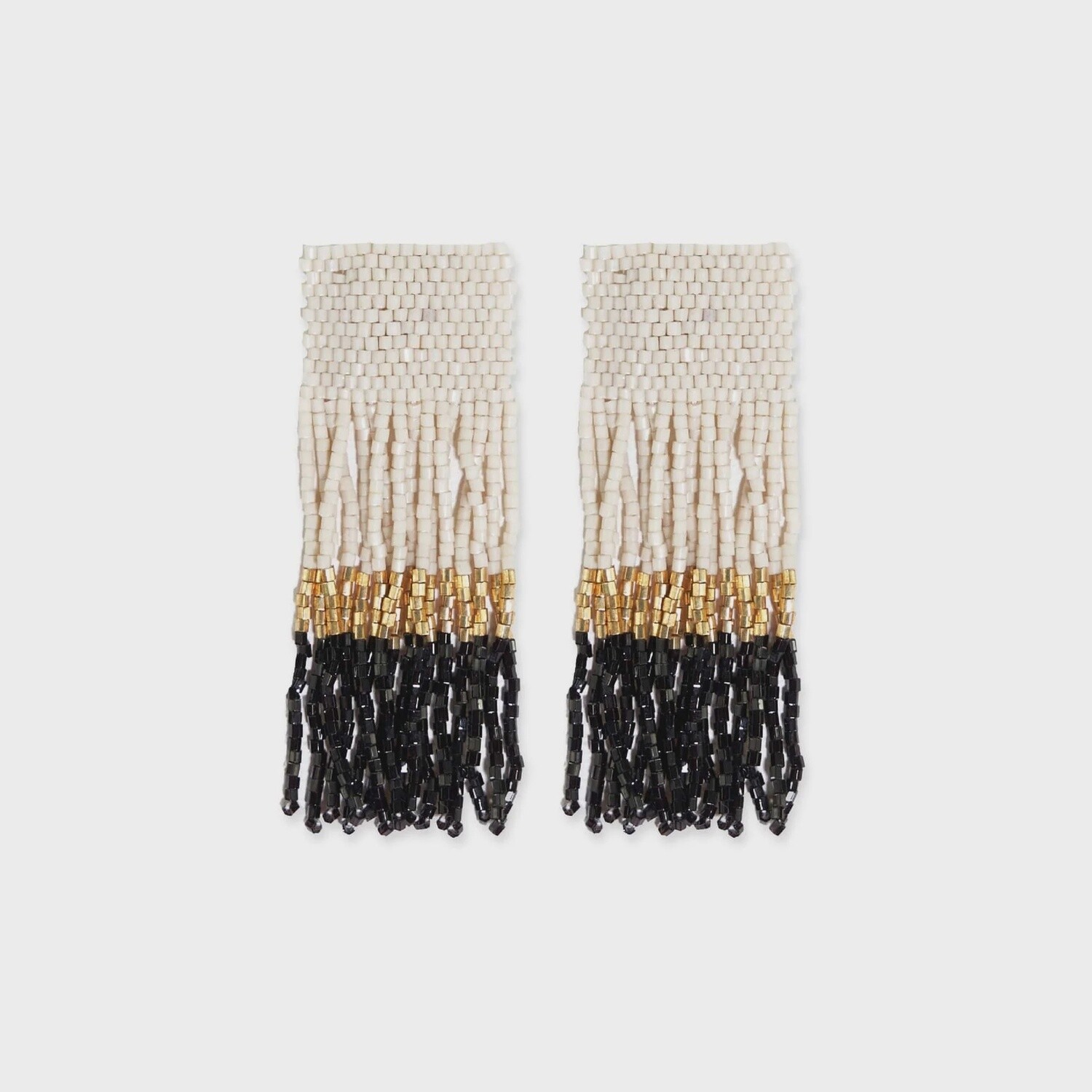 Ava Color Block Beaded Fringe Earrings Black