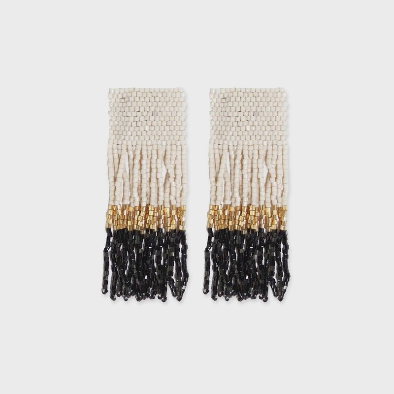 Ava Color Block Beaded Fringe Earrings Black