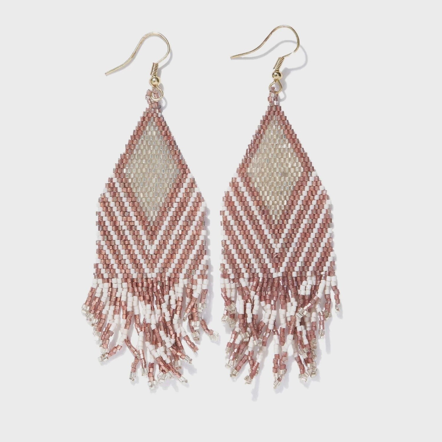 Dottie Diamond Angle Beaded Fringe Earrings Rose Gold