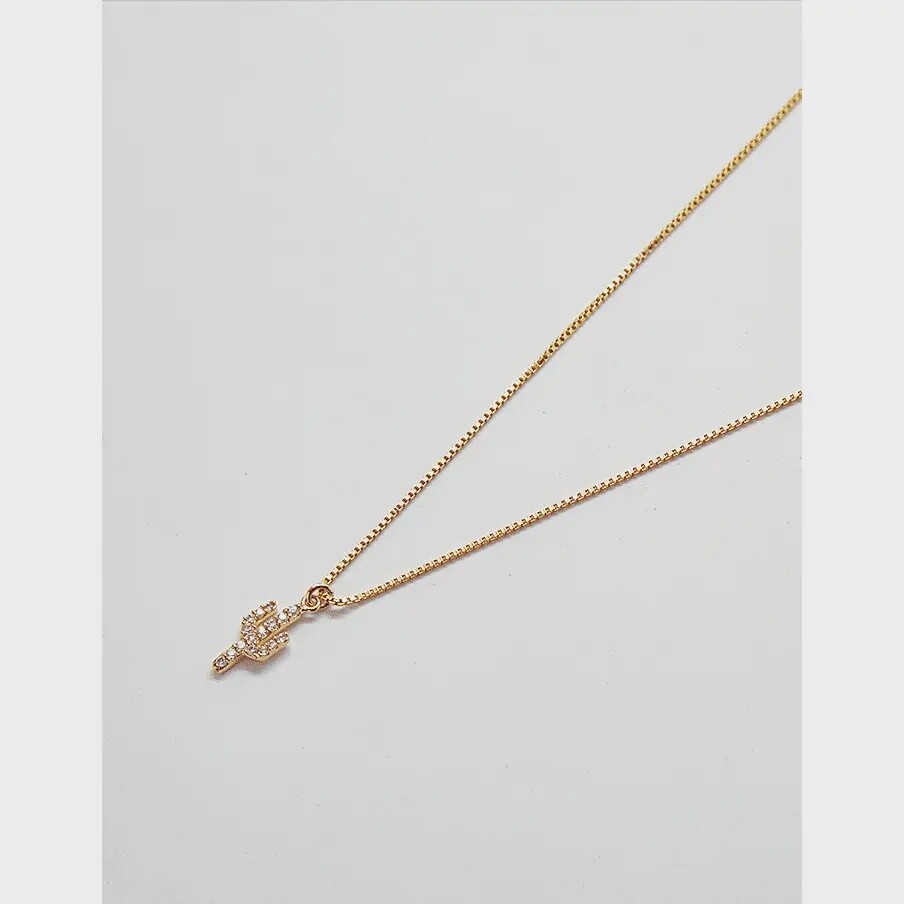 Gold Cactus Pavé Necklace