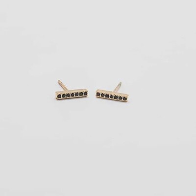 Black Pavé Gold Bar Stud Earrings