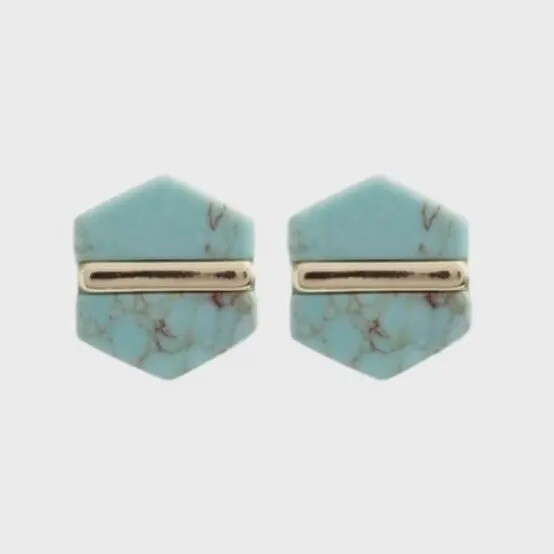 Turquoise Marble Hexagon Statement Stud Earrings