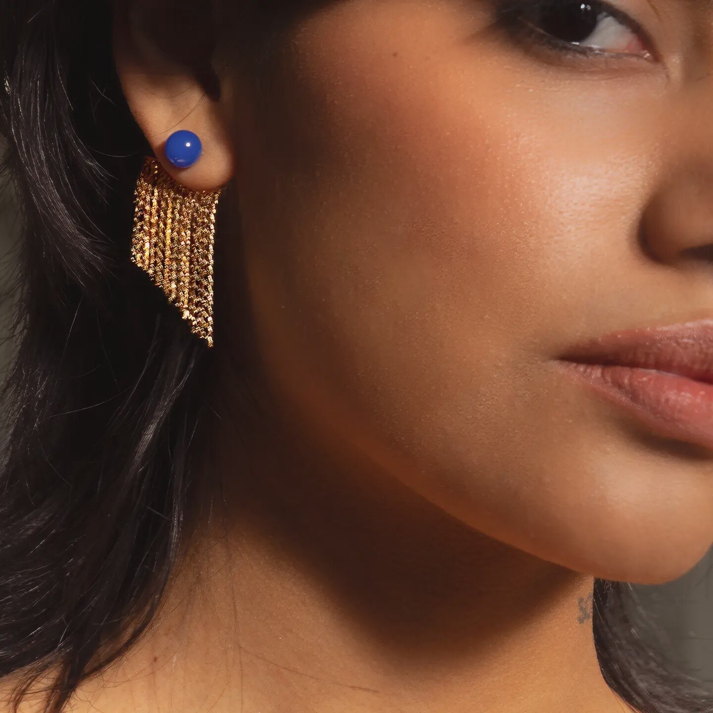 Rubell Layered Earring - 18K Gold Plated, Colour: Blue