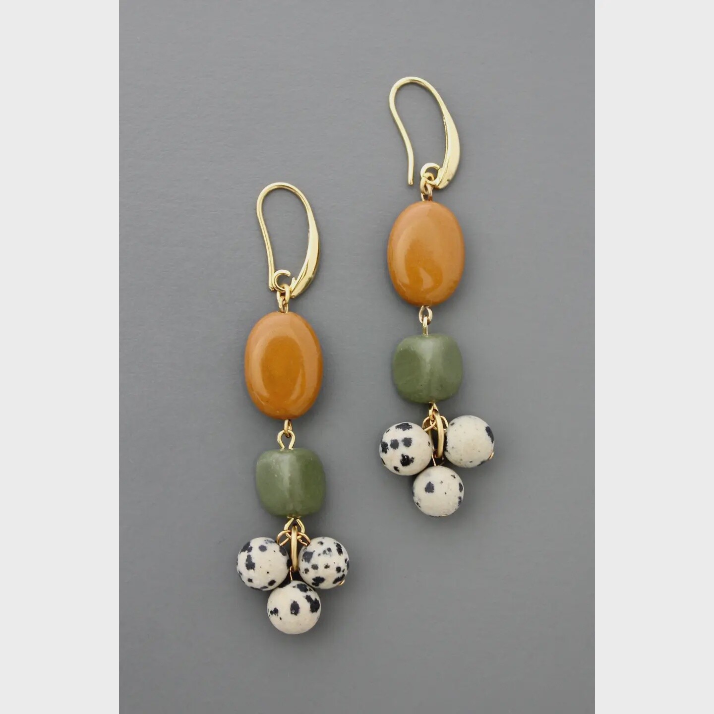 FERE68 Jasper, Serpentine, and Dalmatian Cluster Earrings