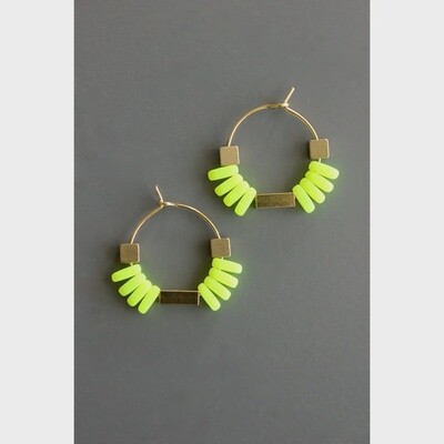 WLLE01 Neon Yellow Glass Hoop Earrings