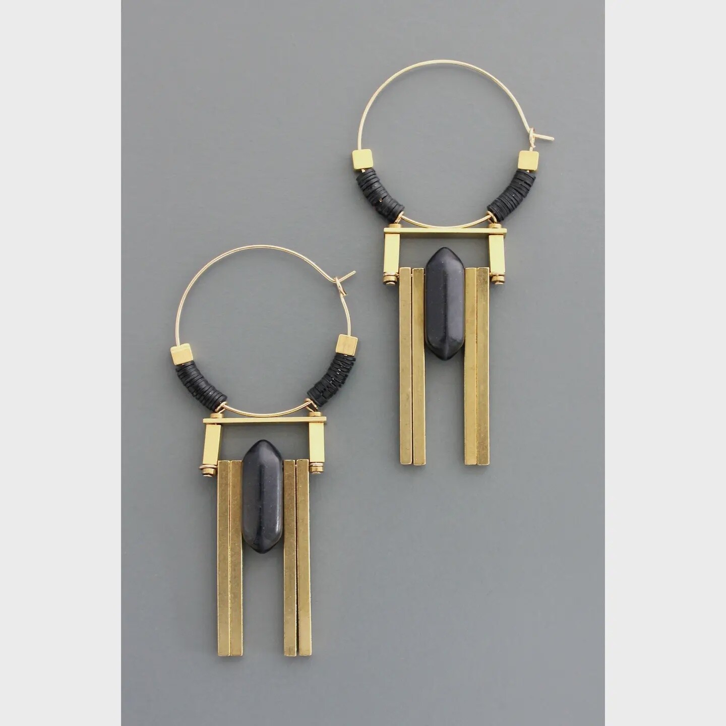 FERE102 Art Deco Jet Hoop Earrings