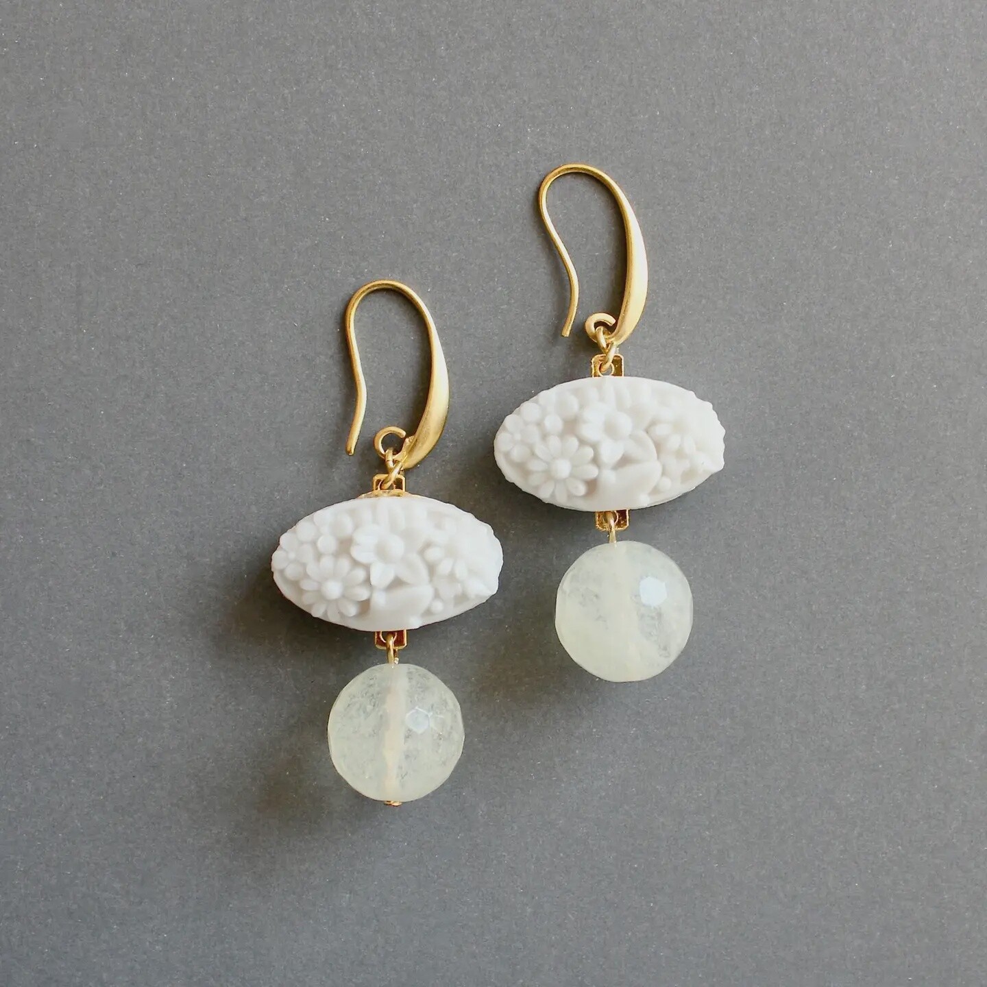 ISLE18 Vintage Milk Glass and Quartz Earrings