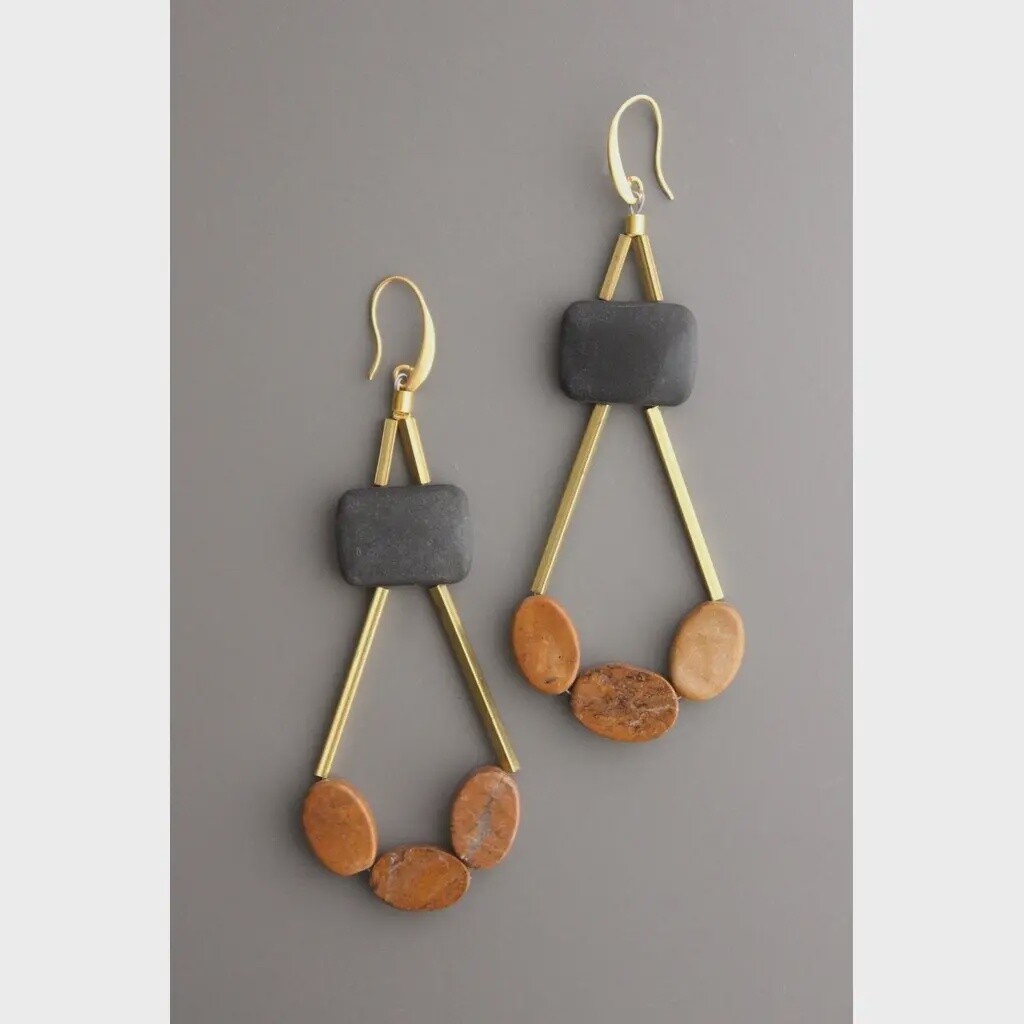 XINE26 Black Agate and Jasper Geometric Earrings