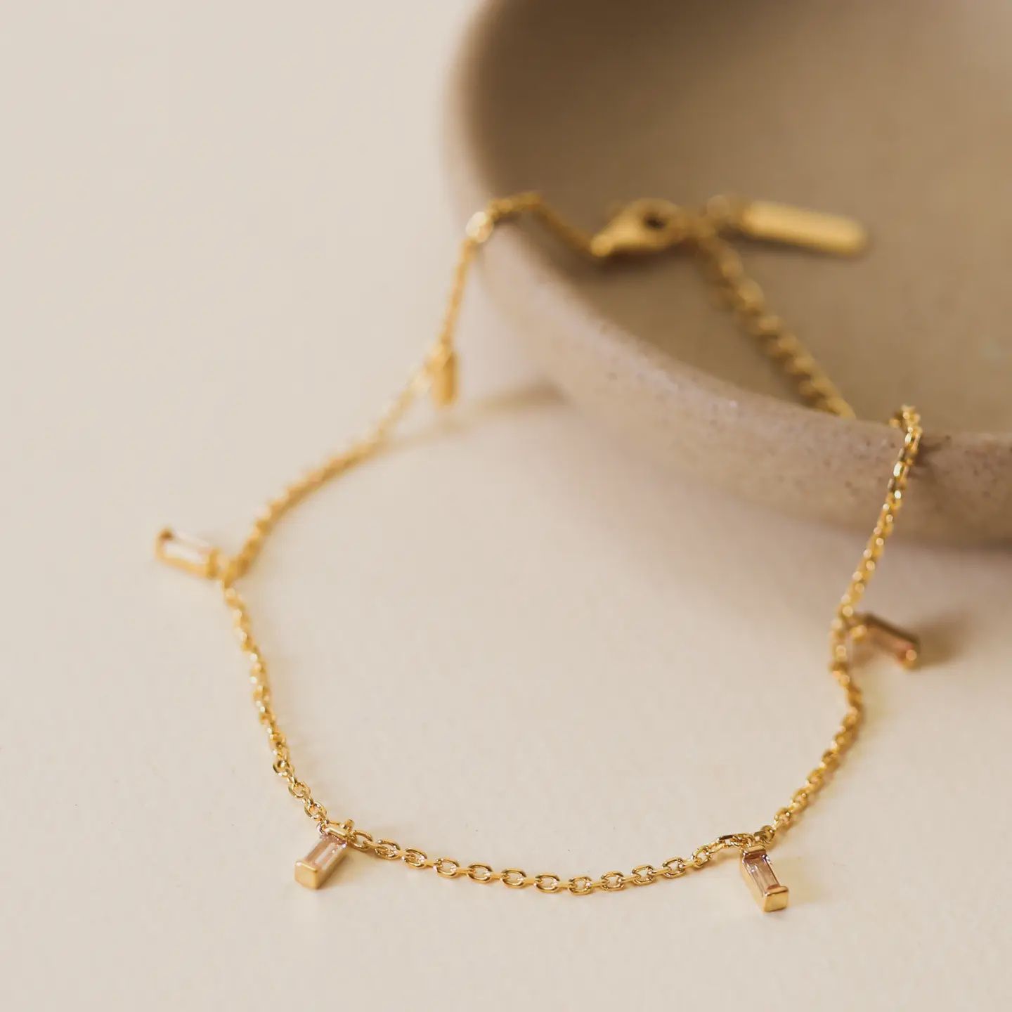 Baguette Champagne Drop Anklet - 18k Gold Plated