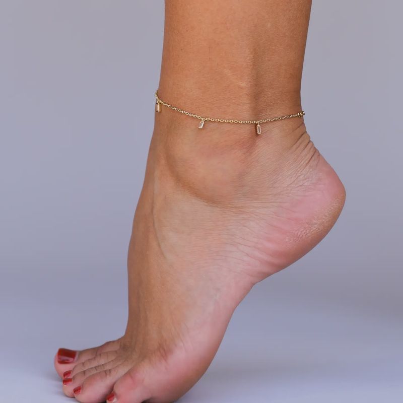 Baguette Champagne Drop Anklet - 18k Gold Plated