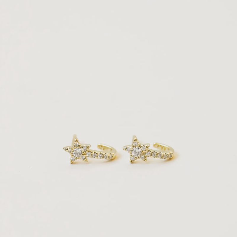 Celestial - Pave Star Huggie - Gold Earrings