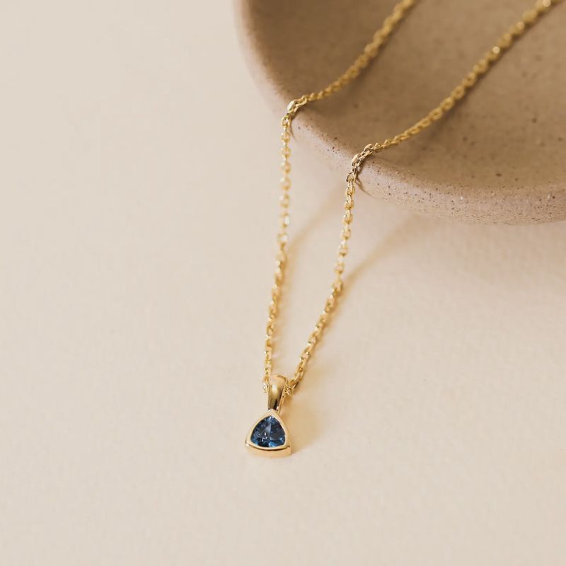 Rounded Corner Triangle Pendant Necklace - Blue