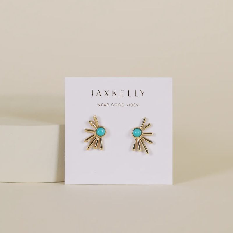 Sun Ray - Turquoise - Gold Earrings