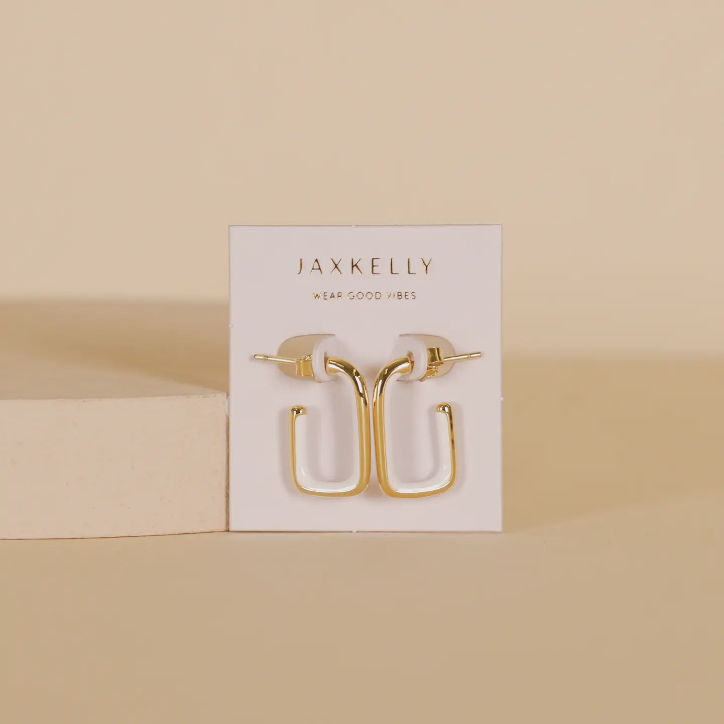 White Enamel Large Rectangle Hoop Earrings