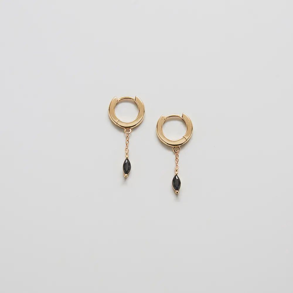 Black Cz Short Chain Huggie Hoop