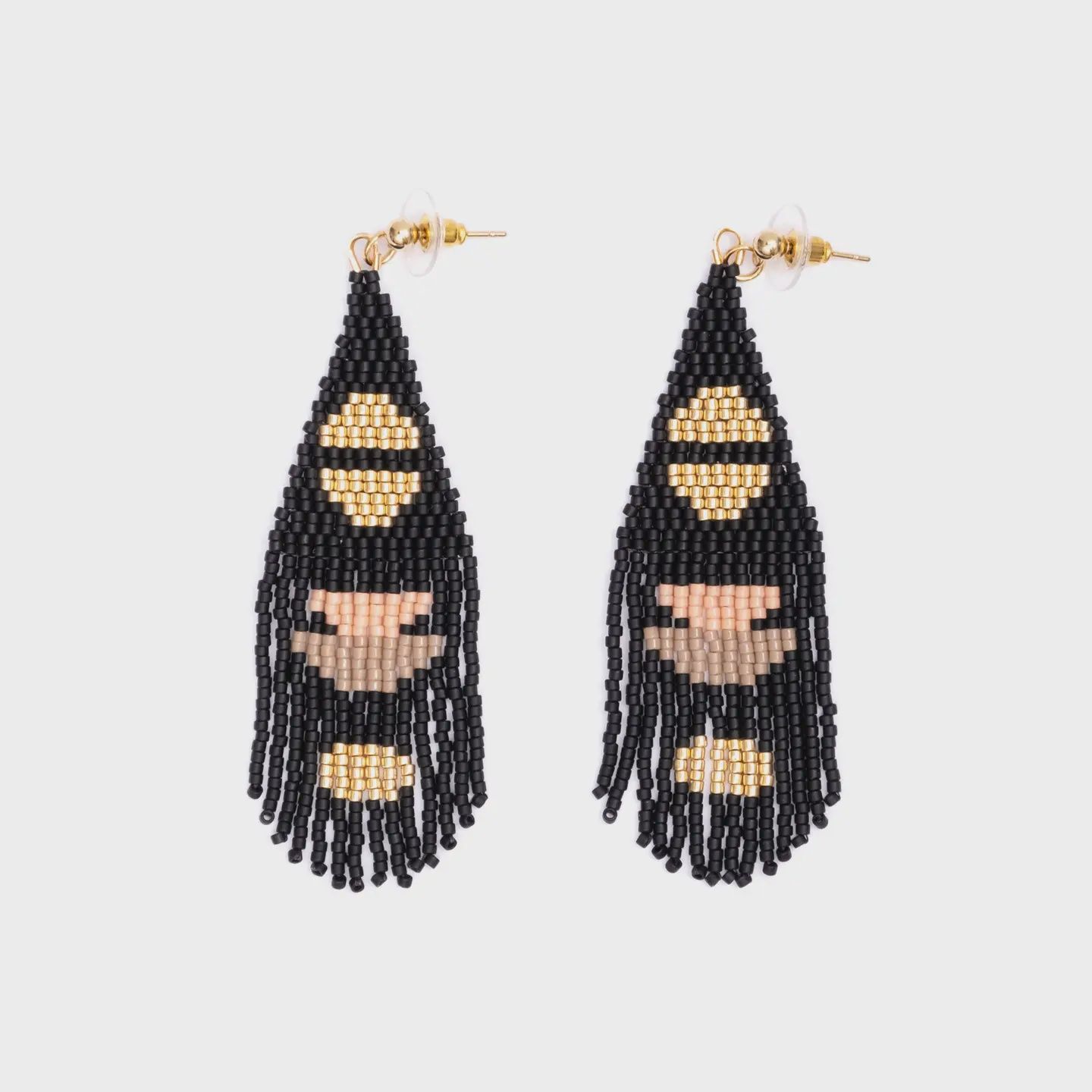 Beaded Handwoven Boho Half Moon Fringe Earrings