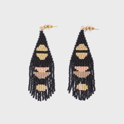 Beaded Handwoven Boho Half Moon Fringe Earrings