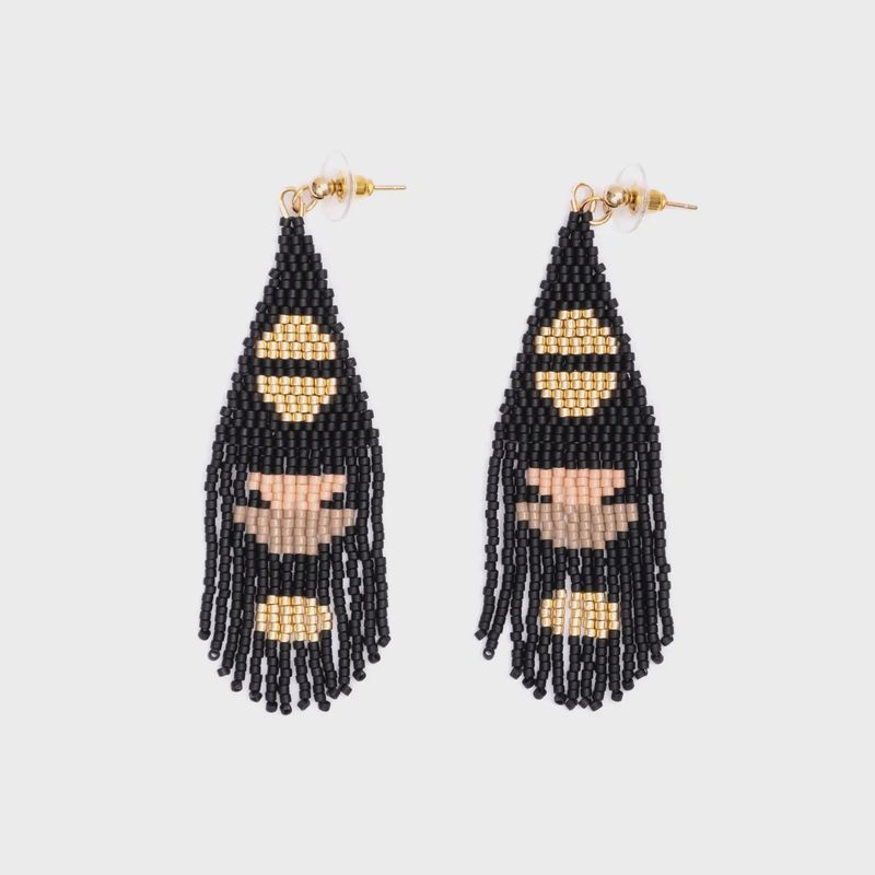 Beaded Handwoven Boho Half Moon Fringe Earrings