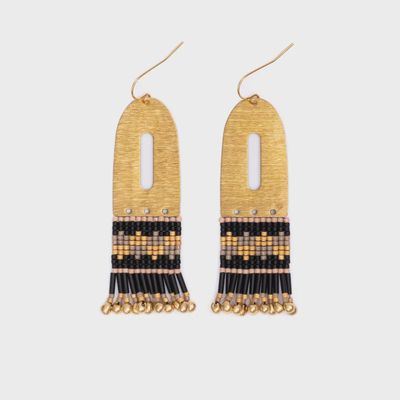 Beaded Handwoven Color Block Brass Earrings
