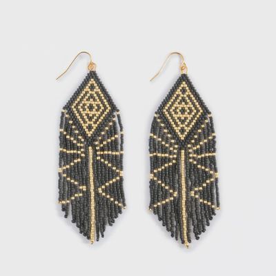 Beaded Handwoven Tribal Diamond Fringe Earrings