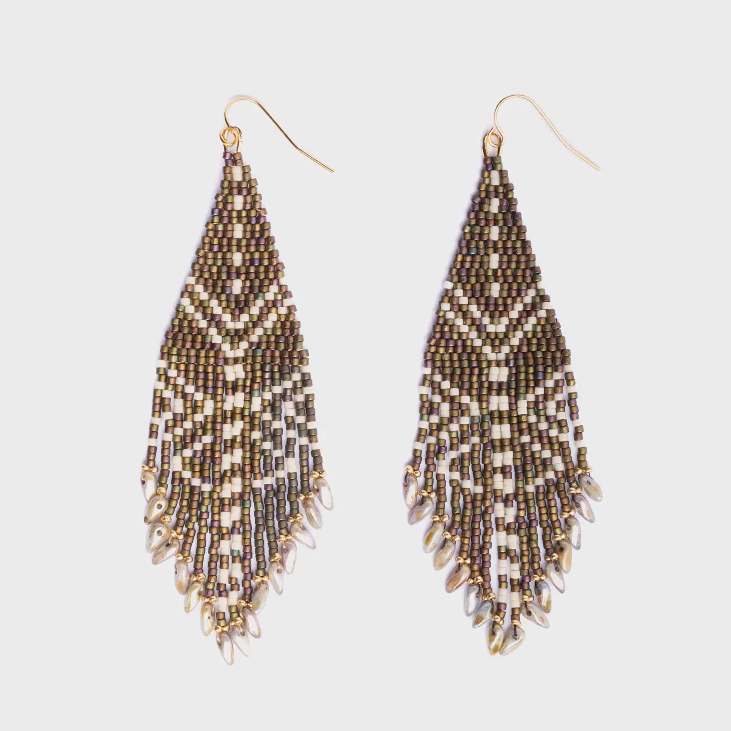 Beaded Handwoven Taos Fringe Earrings