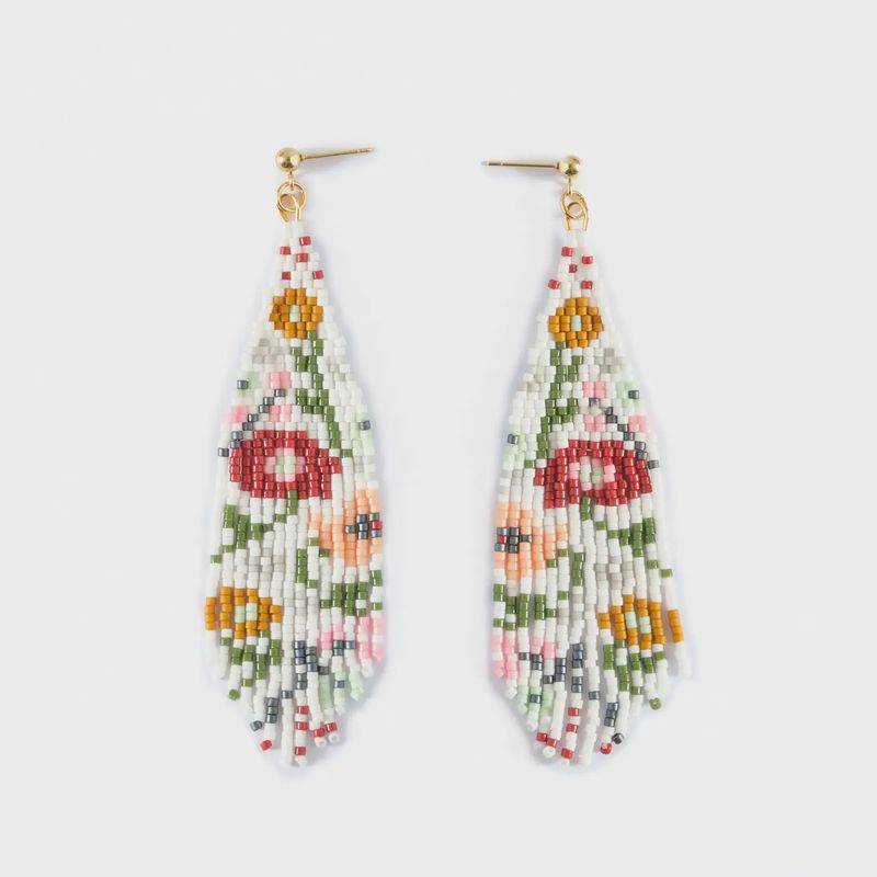 Beaded Handwoven Wildflower Fringe Earrings