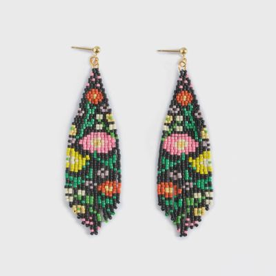 Beaded Handwoven Wildflower Fringe Earrings