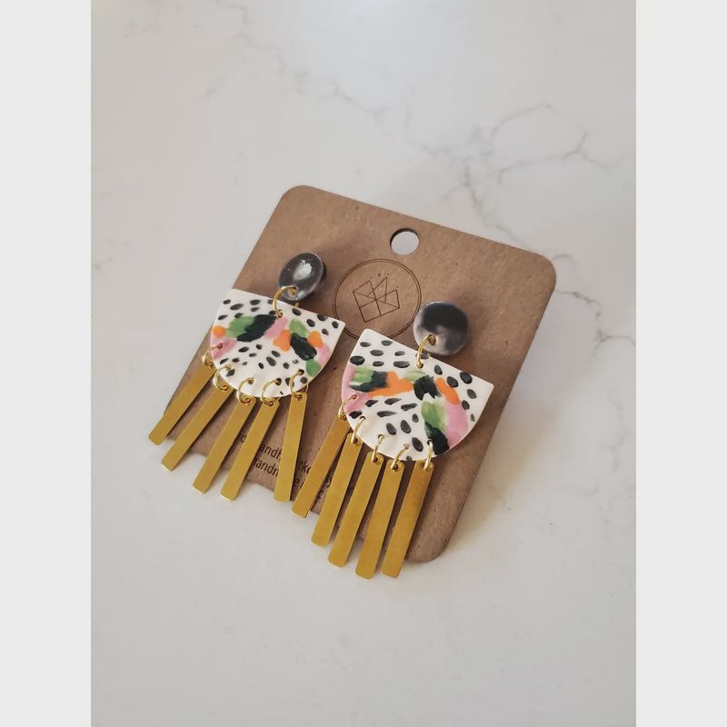 Color Block and Dash Brass Tassel Earrings