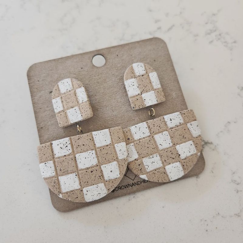 Speckled Blonde Checkerboard Earrings