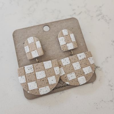 Speckled Blonde Checkerboard Earrings