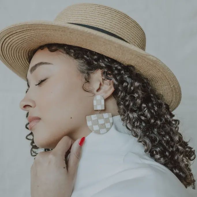 Speckled Blonde Checkerboard Earrings