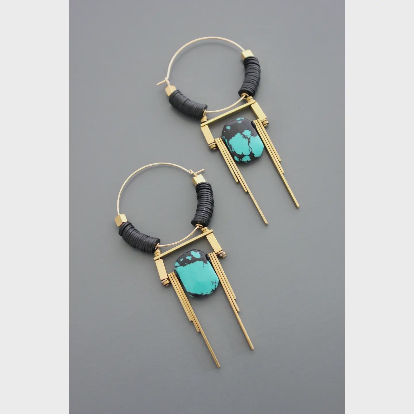 FERE101 Art Deco Turquoise Hoop Earrings