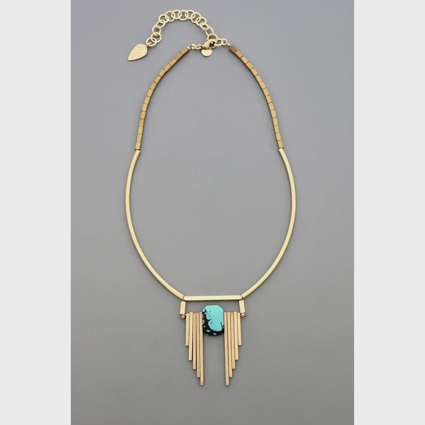 FER416 Turquoise and Brass Art Deco Necklace