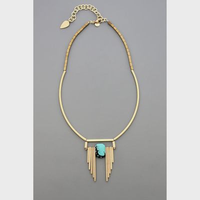 FER416 Turquoise and Brass Art Deco Necklace