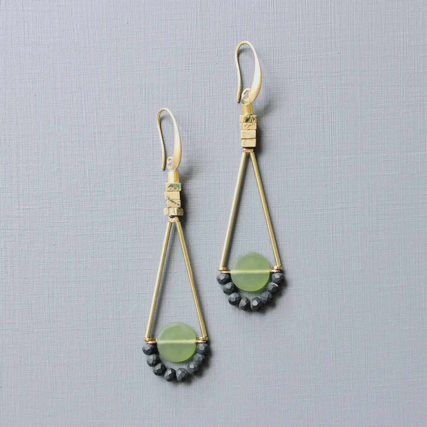 Olivine Glass Geometric Dangle Earrings