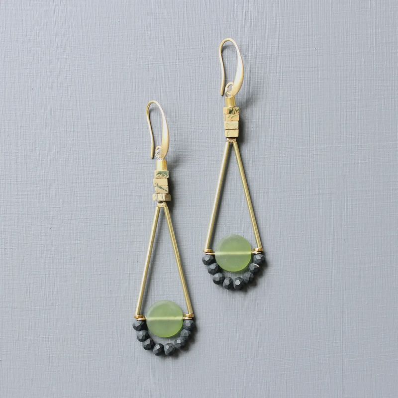 Olivine Glass Geometric Dangle Earrings