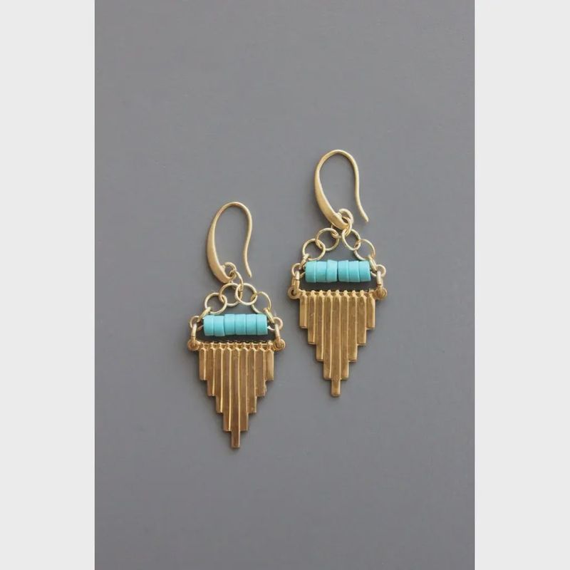 RYLE05 Geometric Turquoise and Brass Earrings
