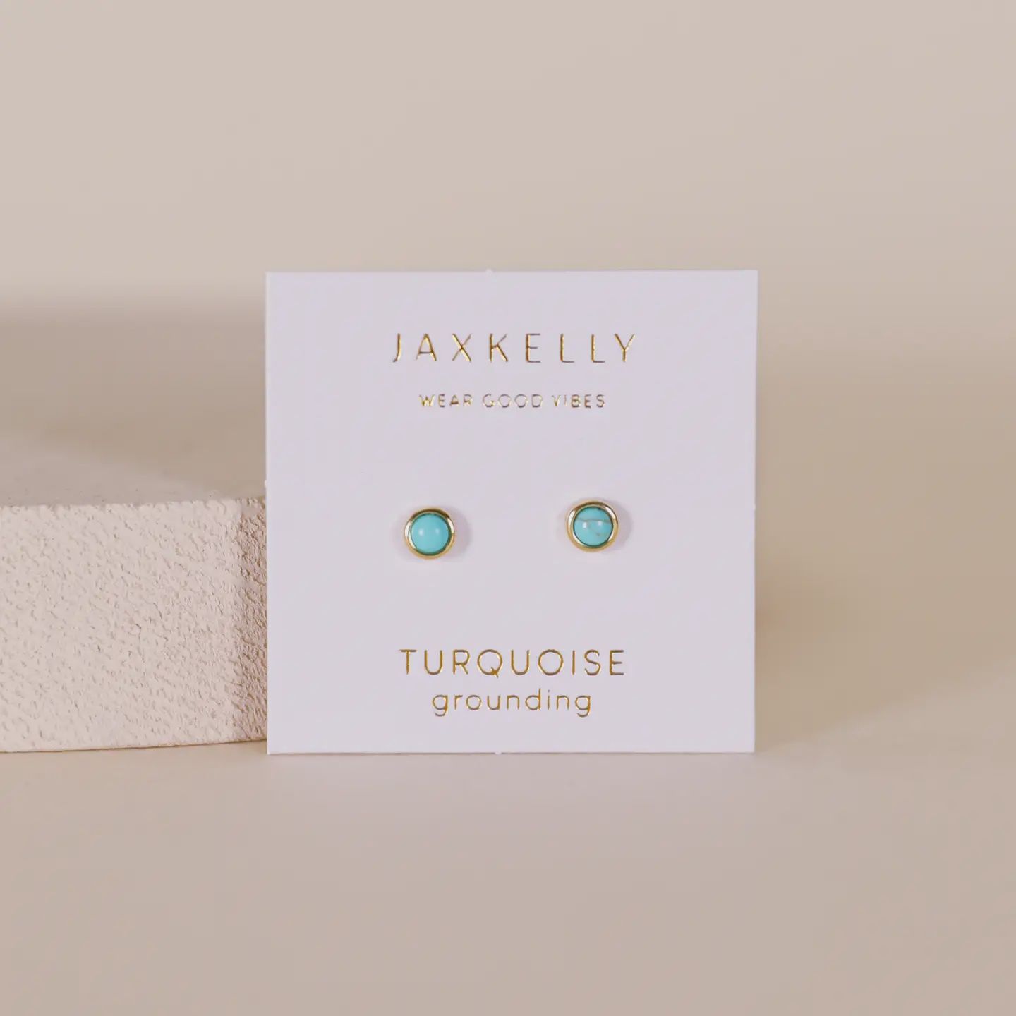 Simple Stud Earrings - Turquoise Gemstone - 18k Gold Plated