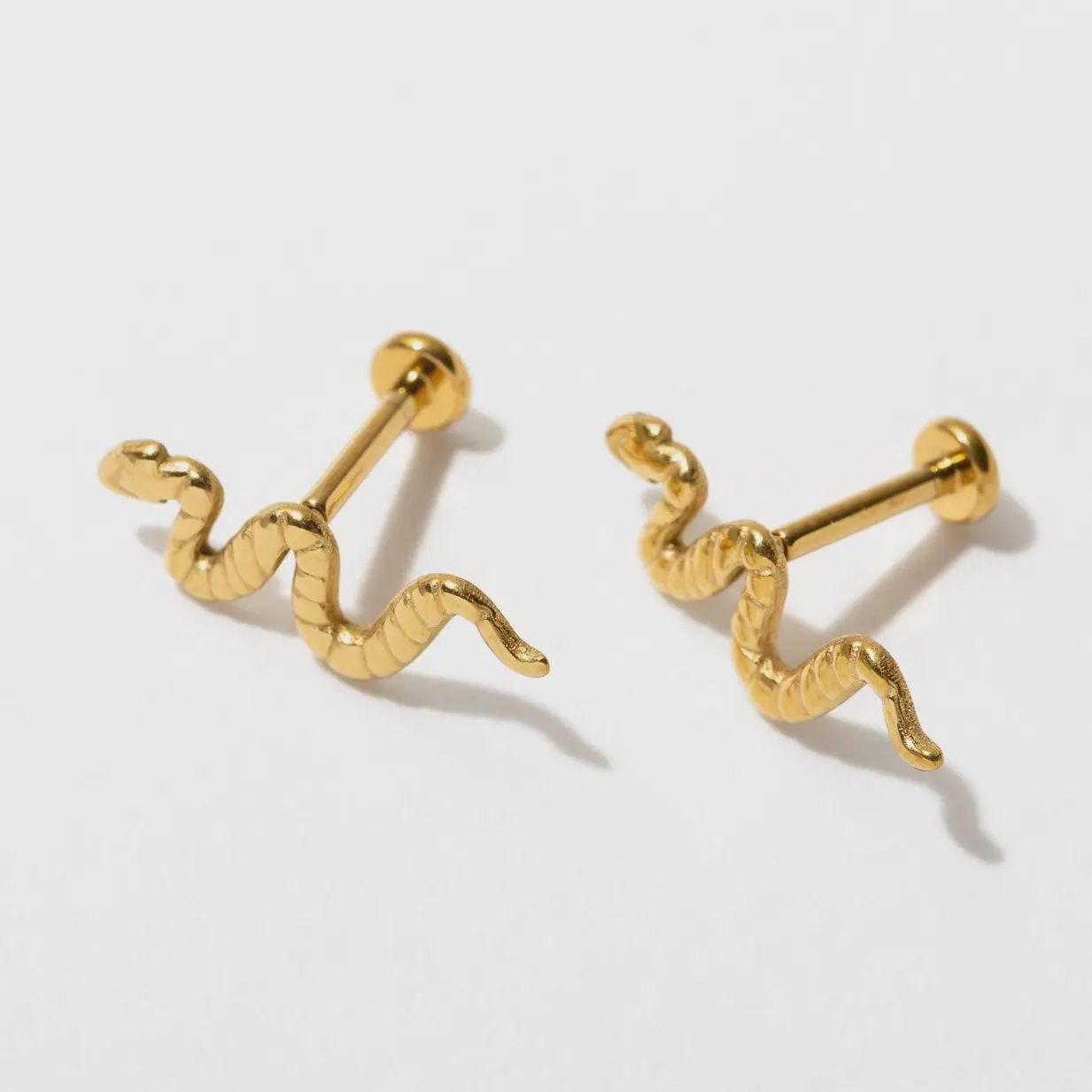 14k Gold Pvd Snake Flat Back Stud Earrings - Pair or Single