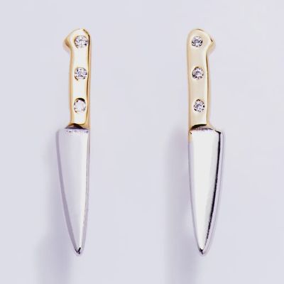 14K Gold Plated & Cz Butcher Knife Stud Earrings