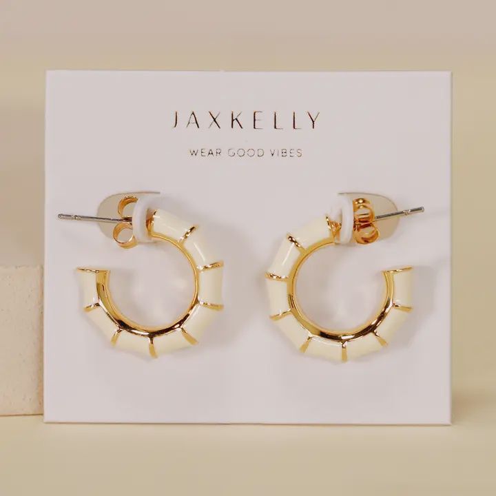 Vintage Hoop Earrings - Cream Enamel