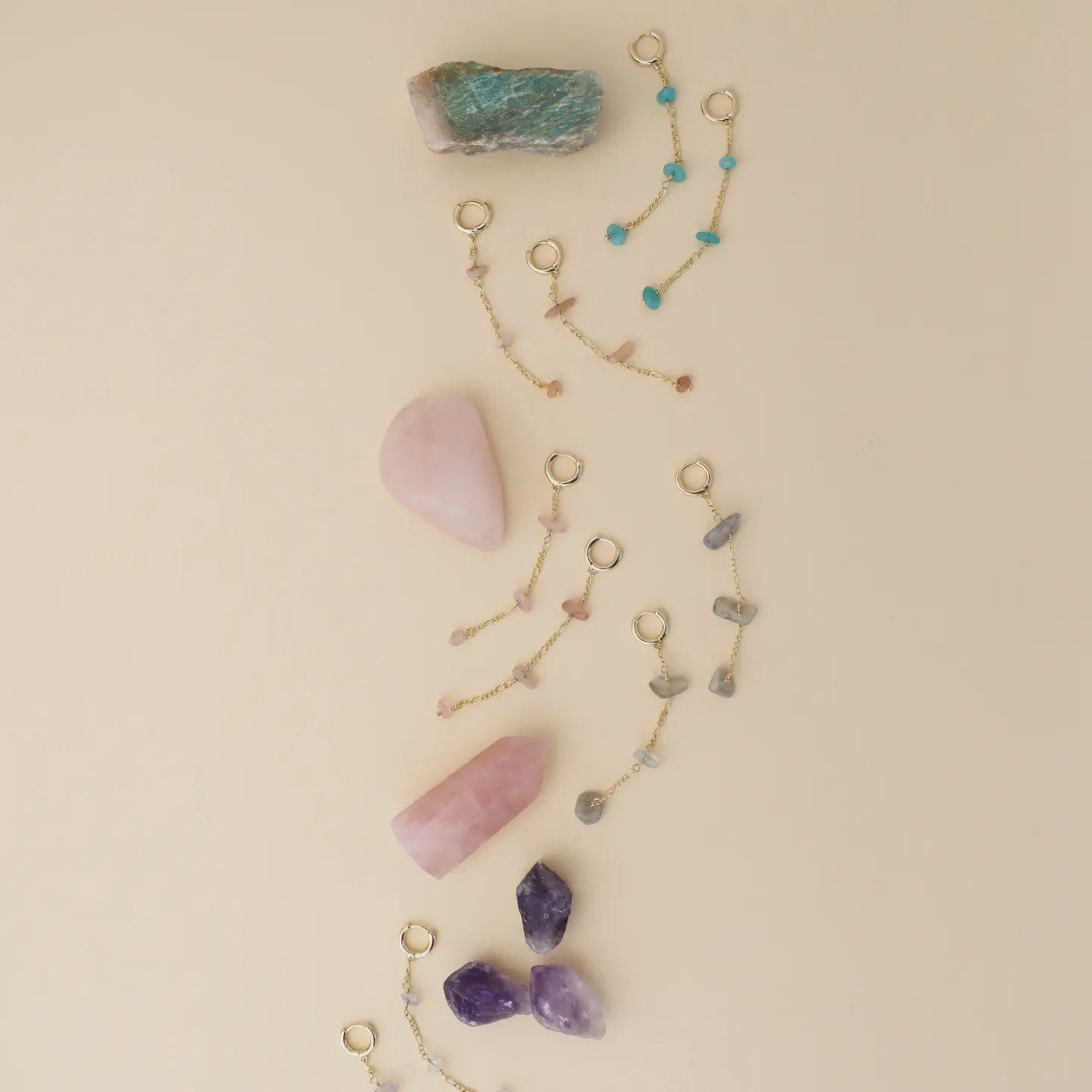 Raw Gemstone Chain Drop Earring