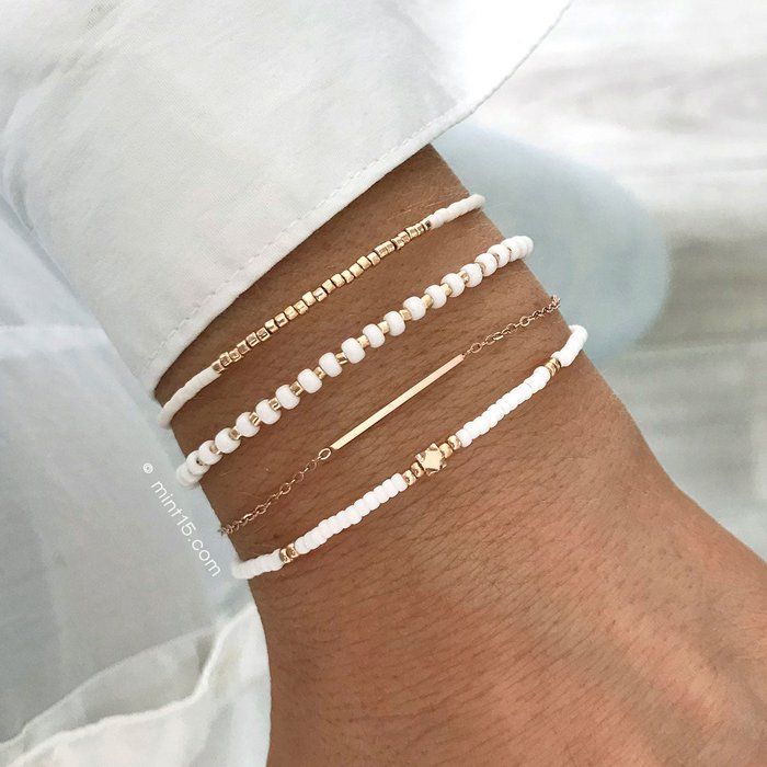 Armbandenset 'Helder Wit' - ROSÉ GOUD